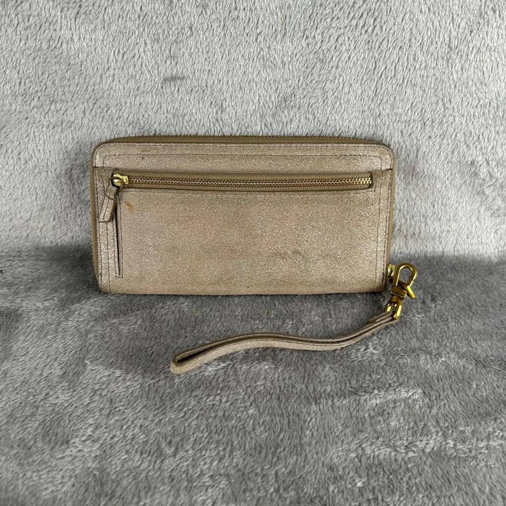 Vintage Fossil Shimmer Zip Around Wristlet Wallet Champagne Gold Gold-Tone